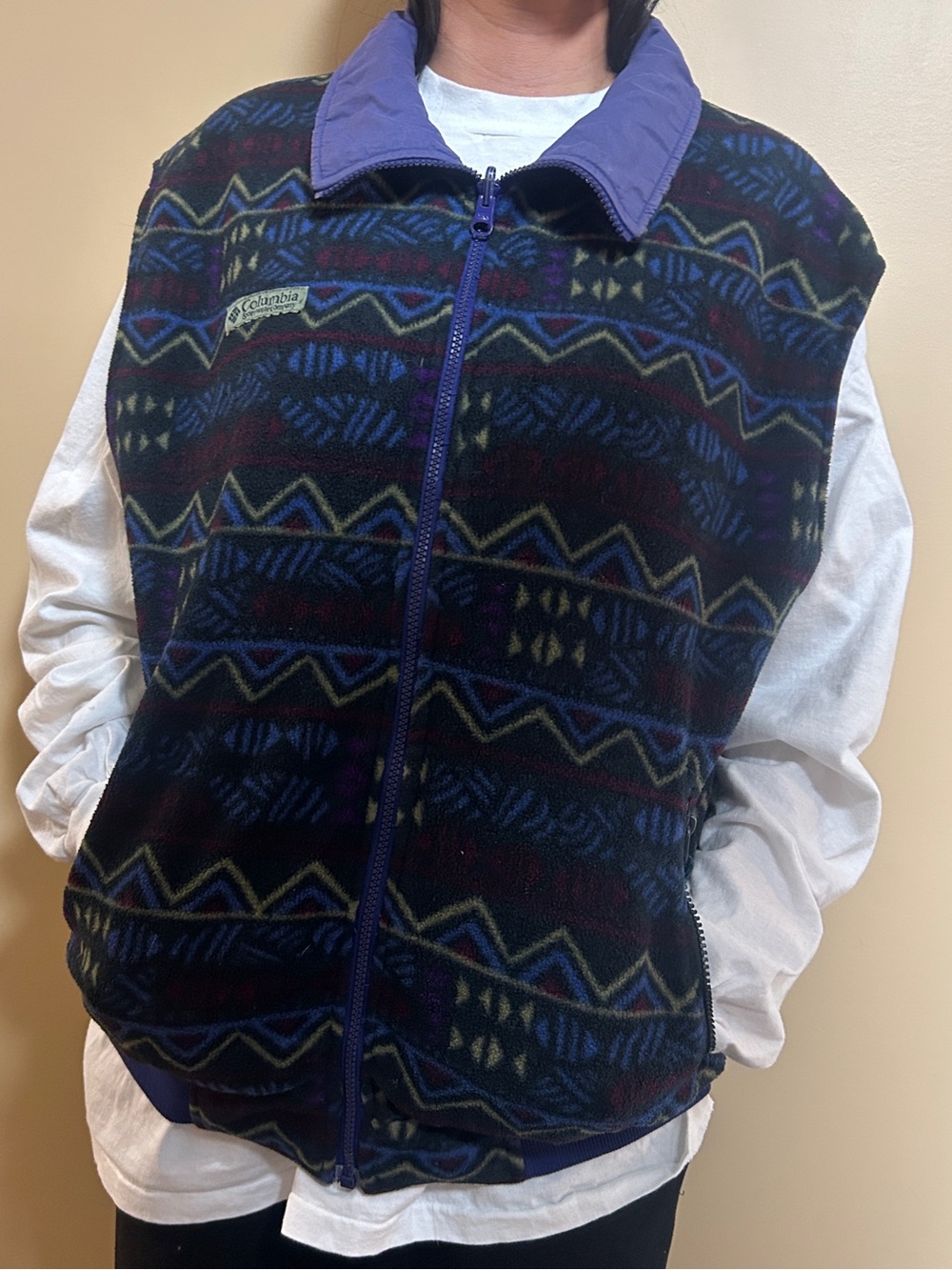 Columbia Men’s Purple & Black Geometric Fleece Zip Vest